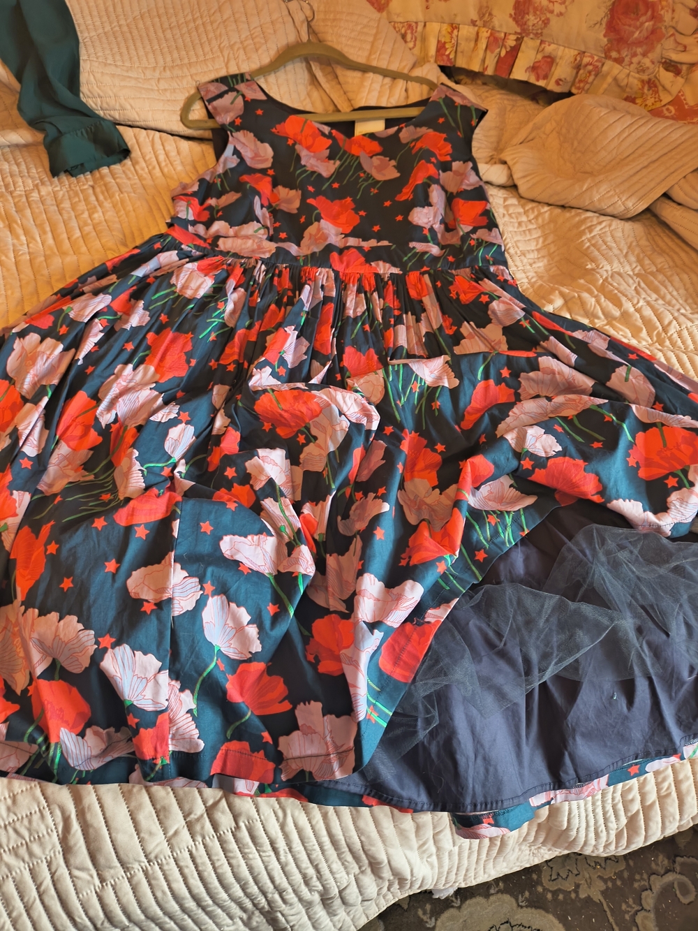 Modcloth Teal Dress with Coral & Lavendar Floral Print. 2x